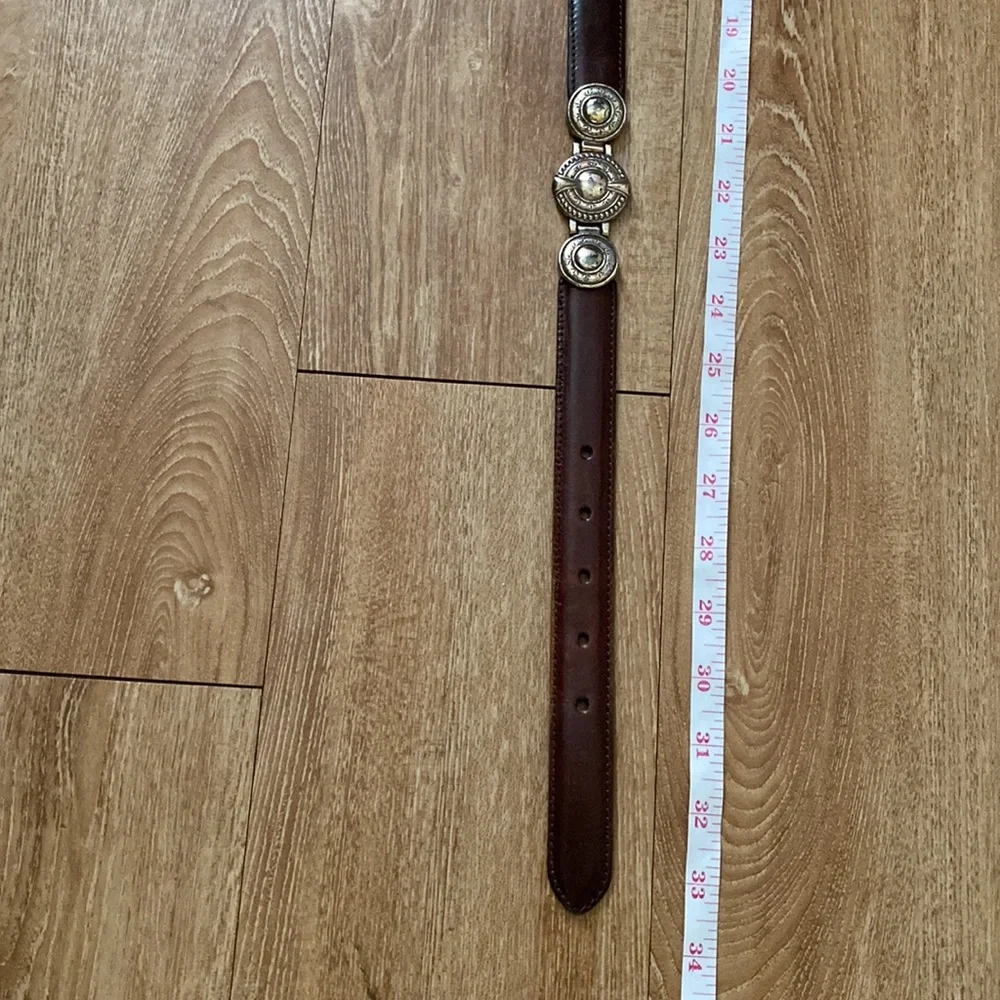 Fossil Brown Leather Belt with Silver buckle and medallions Size - Small